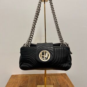 Henri Bendel No. 7 Chic Black Quilted Shoulder Bag with Chain Strap